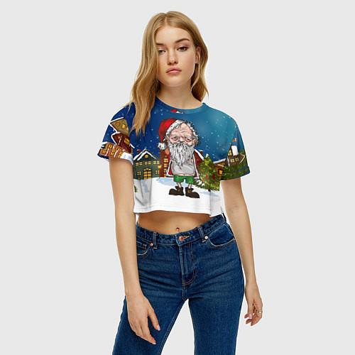 Женские укороченные футболки c Дедом Морозом