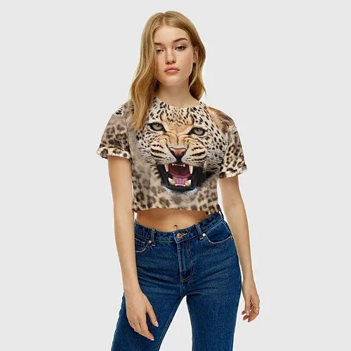 Женские укороченные футболки с леопардами