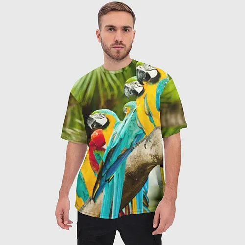 Мужские футболки оверсайз с попугаями
