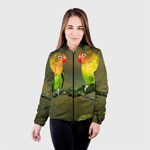 Женские куртки с капюшоном с попугаями