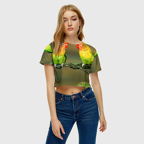 Женские укороченные футболки с попугаями