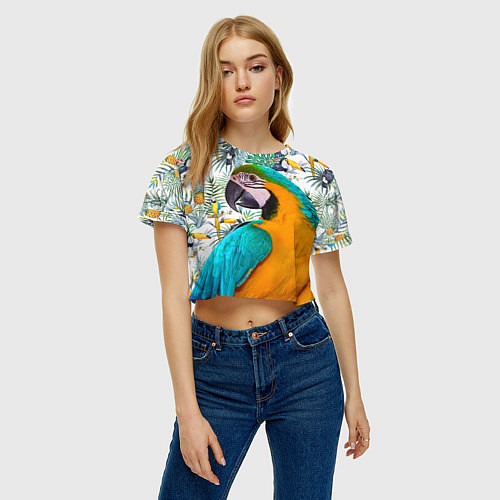 Женские укороченные футболки с попугаями