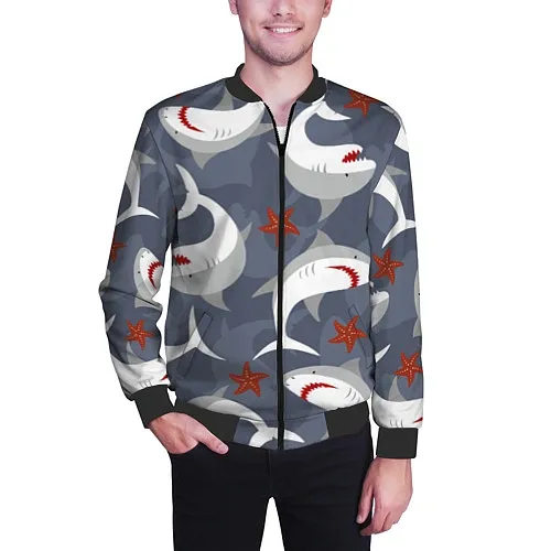 Мужские куртки-бомберы с акулами
