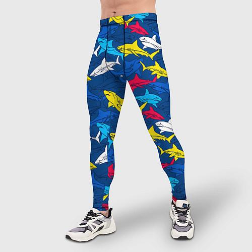 Мужские тайтсы-леггинсы с акулами