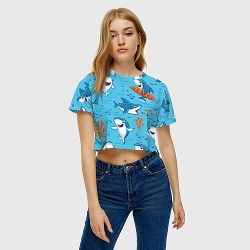 Женские укороченные футболки с акулами