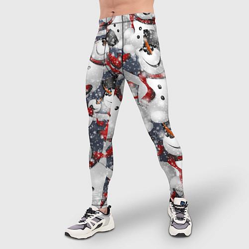 Мужские тайтсы-леггинсы cо снеговиками