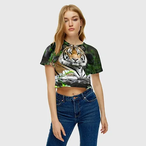 Женские укороченные футболки с тиграми