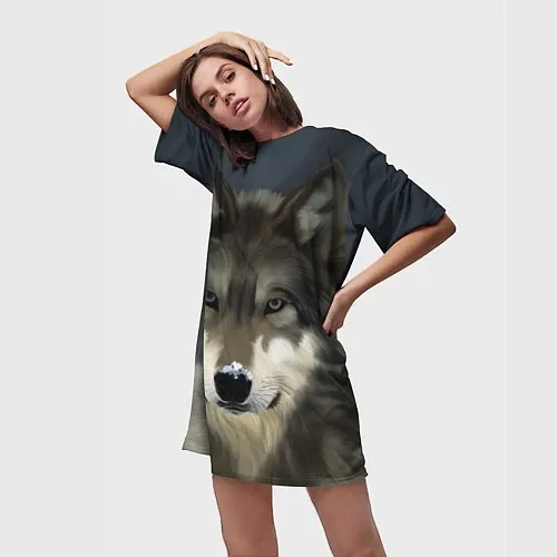 Женские длинные футболки с волками