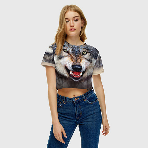 Женские укороченные футболки с волками